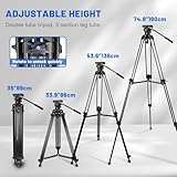 Video Tripod, COMAN 74' Professional Heavy Duty Camera Tripods with Quick Release Plate and 360° Fluid Head, Tall Travel Tripod Stand for DSLR, Camcorder, Aluminum Twin Tube Leg, Max Load:17.6lbs/8Kg