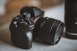 dslr camera on desk