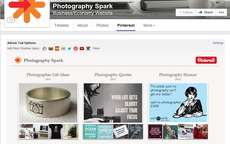 Woobox Pinterest tab on a Facebook page